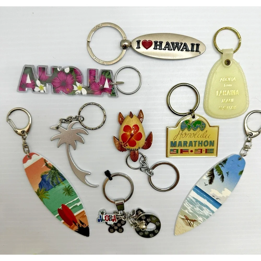 Hawaiian Islands lot 9 Keychain Purse Charm Surfboard Turtle Aloha Maui Marathon